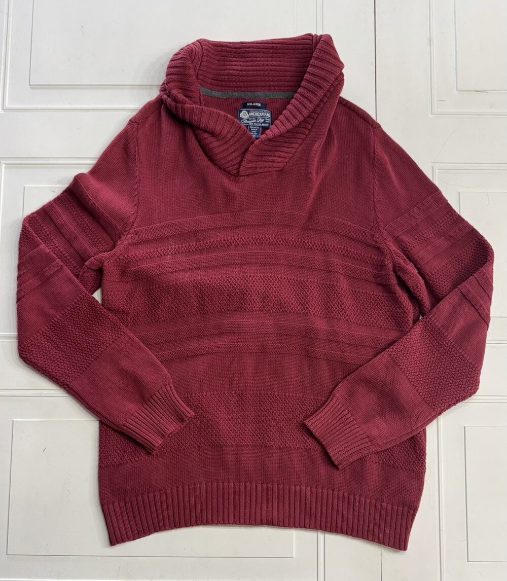 American Rag CIE Men's XXL Multi-Texture Shawl-Collar Sweater Dark Scarlet Red